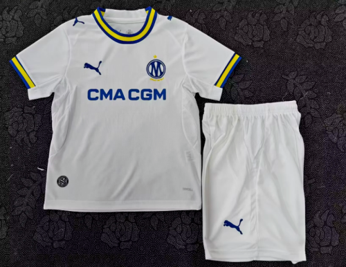 Youth Uniform Kids Kit 2026-2027 Marseille Home Soccer Jersey Shorts Child Football Set