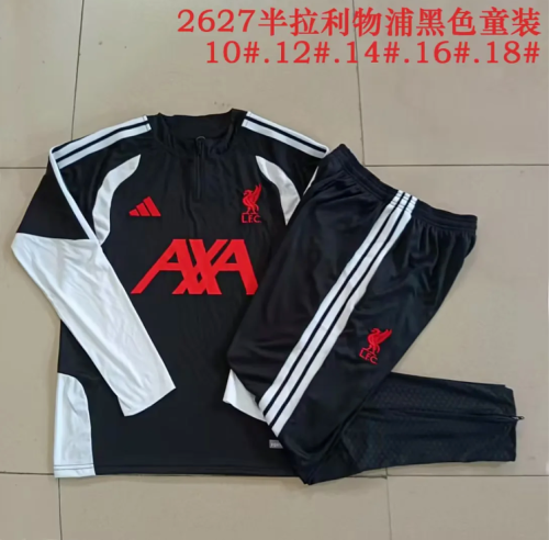 Youth 2026-2027 Liverpool Black Soccer Training Sweater and Pants Child Football Kit