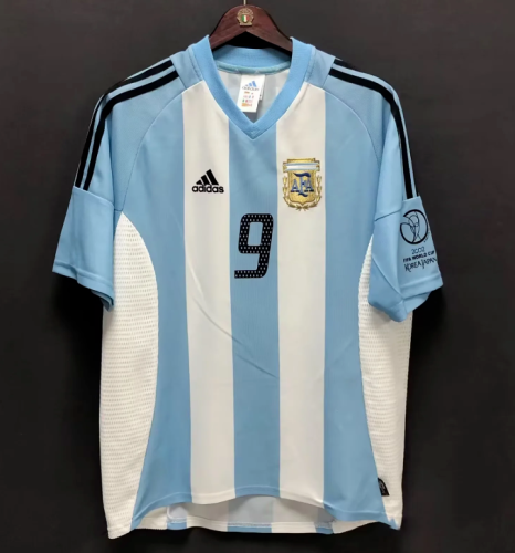 with World Cup Patch Retro Jersey 2002 Argentina Home Soccer Jersey Vintage Football Shirt