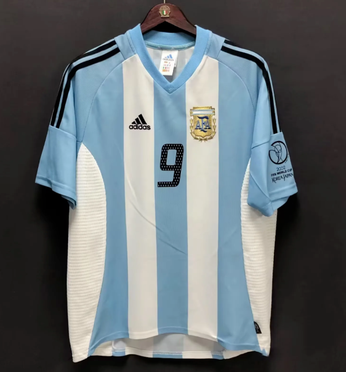with World Cup Patch Retro Jersey 2002 Argentina Home Soccer Jersey Vintage Football Shirt
