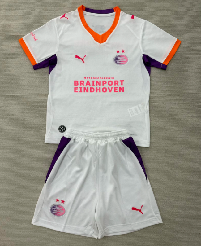 Youth Uniform Kids Kit 2026-2027 PSV Eindhoven Away White Soccer Jersey Shorts Child Football Set