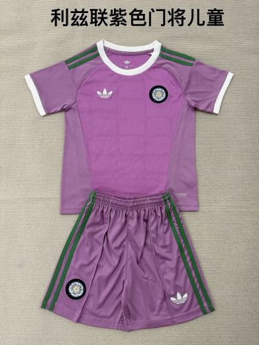 Youth Uniform Kids Kit 2026-2027 Leeds United Purple Goalkeeper Soccer Jersey Shorts Child Football Set
