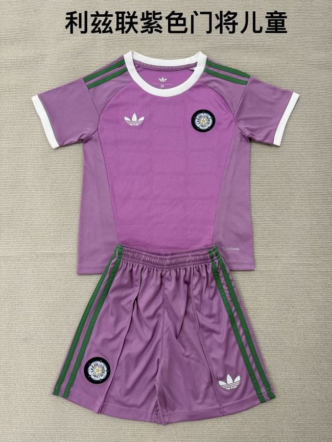 Youth Uniform Kids Kit 2026-2027 Leeds United Purple Goalkeeper Soccer Jersey Shorts Child Football Set