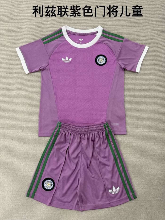 Youth Uniform Kids Kit 2026-2027 Leeds United Purple Goalkeeper Soccer Jersey Shorts Child Football Set