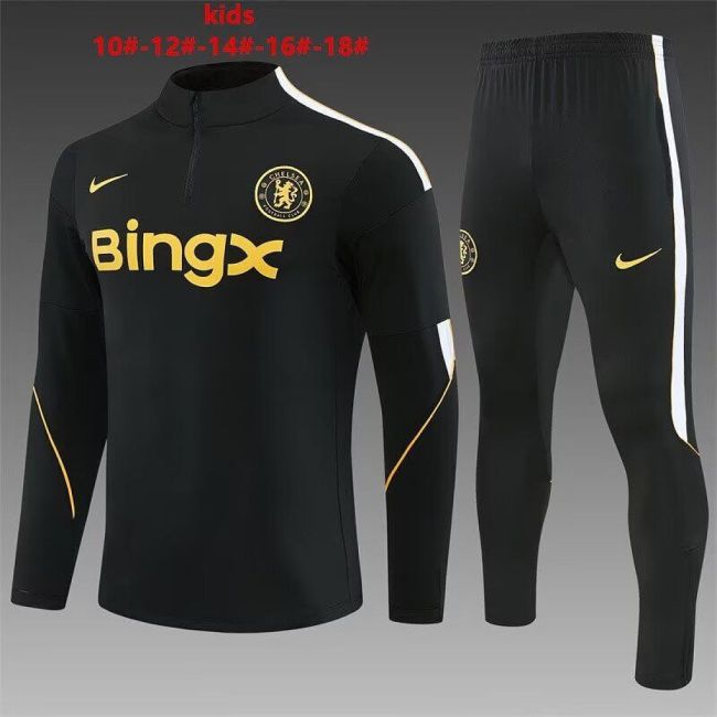Youth 2026-2027 Chelsea Black/White Soccer Training Sweater and Pants Child Football Kit