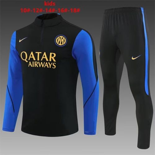 Youth 2026-2027 Inter Milan Black/Blue Soccer Training Sweater and Pants Child Football Kit