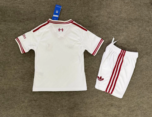 Youth Uniform Kids Kit 2026-2027 Liverpool Away White Soccer Jersey Shorts Child Football Set
