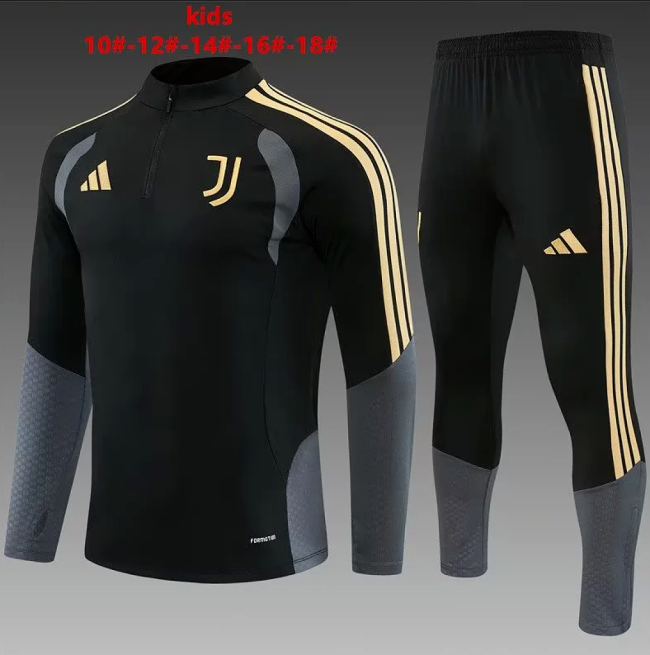 Youth 2026-2027 Juventus Black/Grey Soccer Training Sweater and Pants Child Football Kit