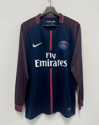 Long Sleeve Retro Jersey 2017-2018 PSG Home Blue Soccer Jersey Paris Vintage Football Shirt