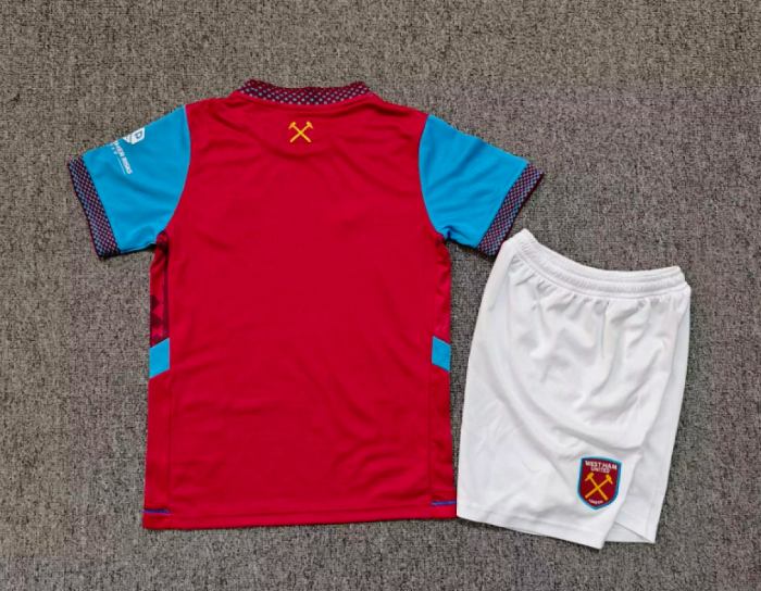 Youth Uniform Kids Kit 2026-2027 West Ham United Home Soccer Jersey Shorts Child Football Set