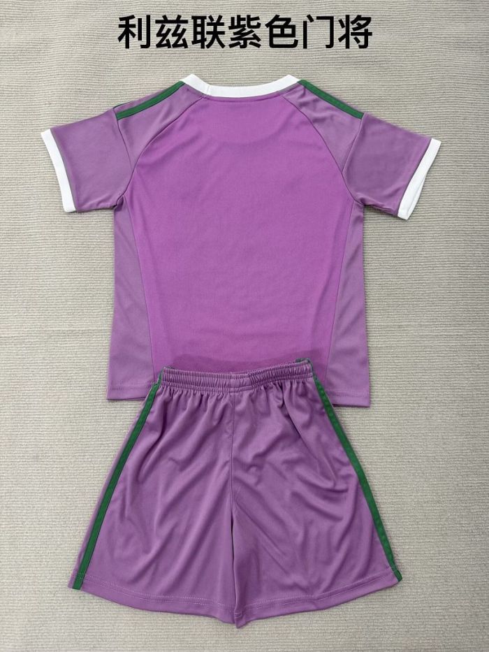 Youth Uniform Kids Kit 2026-2027 Leeds United Purple Goalkeeper Soccer Jersey Shorts Child Football Set