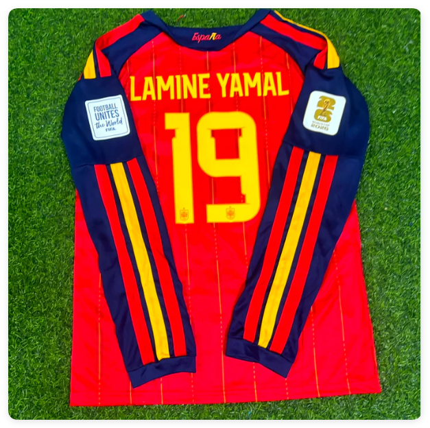with FIFA World Cup Patch Long Sleeve Fan Version 2026 Spain Lamine Yamal 19 Home Soccer Jersey España Camisetas de Futbol