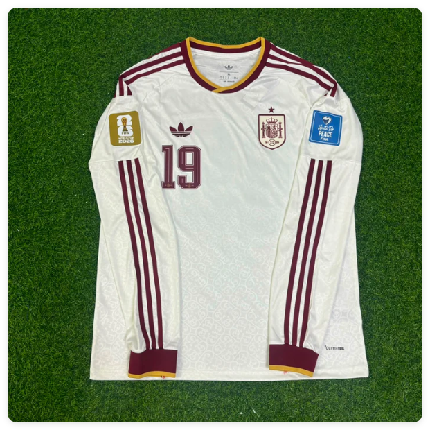 With FIFA World Cup Patch Long Sleeve Fan Version 2026 Spain Lamine Yamal 19 Away Soccer Jersey España Camisetas de Futbol