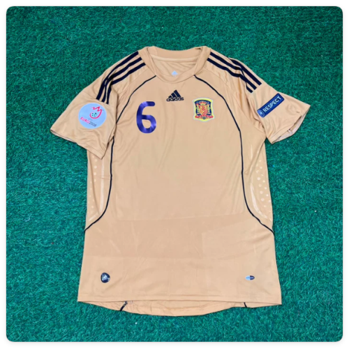 with Euro Patch Retro Jersey 2008 Spain Andrés Iniesta 6 Away Golden Soccer Jersey Camiseta de España Football Shirt