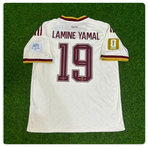 with FIFA World Cup Patch Fan Version 2026 Spain Lamine Yamal 19 Away Soccer Jersey España Camisetas de Futbol
