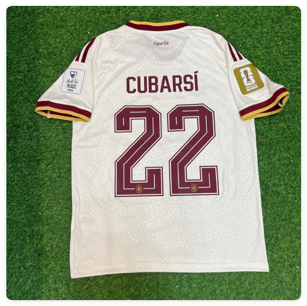with FIFA World Cup Patch Fan Version 2026 Spain Pau Cubarsí 22 Away Soccer Jersey España Camisetas de Futbol