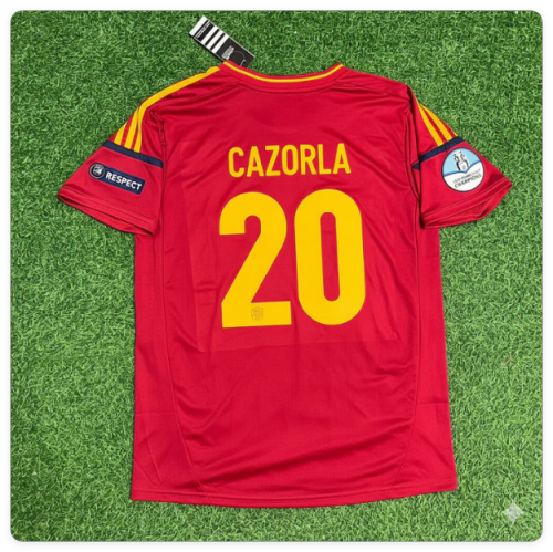 with Front Lettering+World Cup Patch Retro Jersey Spain 2010 Santi Cazorla 20 Home Soccer Jersey Vintage Football Shirt