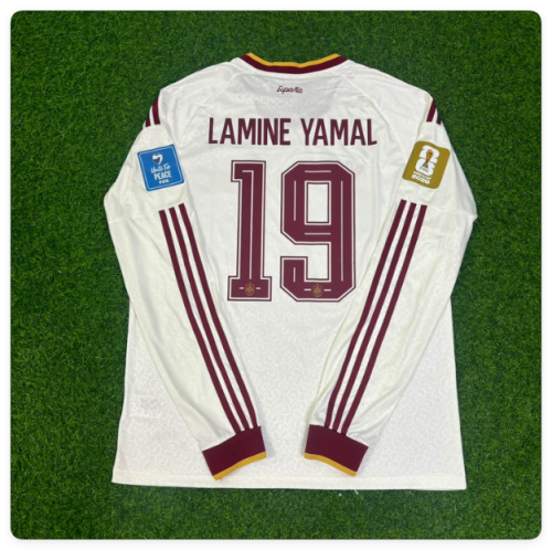 With FIFA World Cup Patch Long Sleeve Fan Version 2026 Spain Lamine Yamal 19 Away Soccer Jersey España Camisetas de Futbol