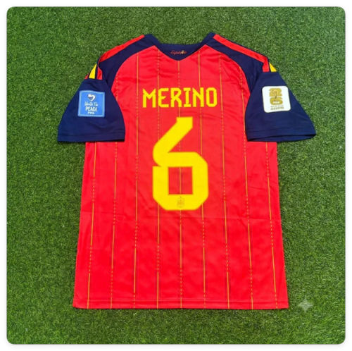 with FIFA World Cup Patch Fan Version 2026 Spain Mikel Merino 6 Home Soccer Jersey España Camisetas de Futbol