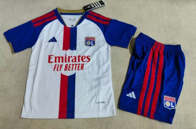 Youth Uniform Kids Kit 2026-2027 Lyon Home Soccer Jersey Shorts Olympique Lyonnais Child Football Set