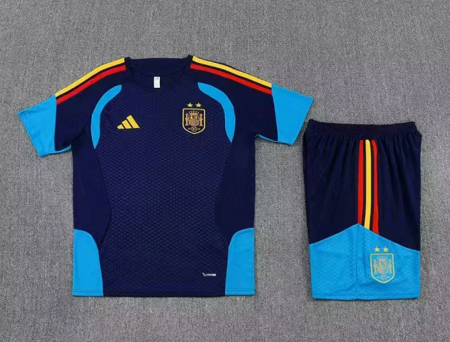 with 2 Stars Adult Uniform 2026-2027 Spain Dark Blue Soccer Training Jersey and Shorts Football Kits