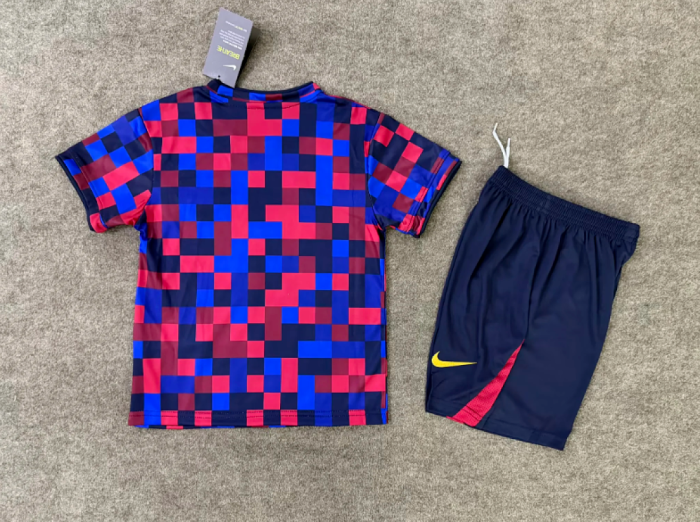 Youth Uniform Kids Kit 2026-2027 Barcelona Blue/Red Soccer Training Jersey Shorts Child Football Set