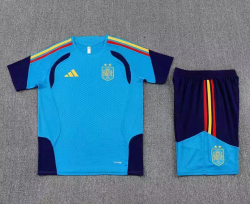 with 2 Stars Adult Uniform 2026-2027 Spain Light Blue Soccer Training Jersey and Shorts Football Kits