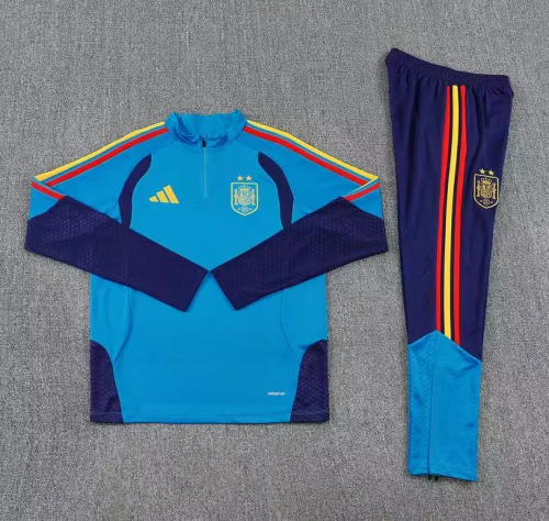 with 2 Stars 2025-2026 Spain Light Blue Soccer Training Sweater and Pants Football Kit