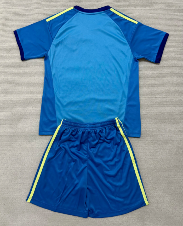 Youth Uniform Kids Kit 2026-2027 Leeds United Sky Blue Goalkeeper Soccer Jersey Shorts Child Football Set