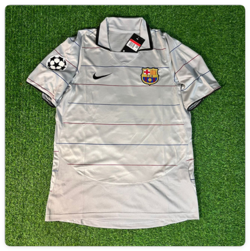with UCL Patch Retro Jersey 2003-2004 Barcelona Away Grey Soccer Jersey Vintage Football Shirt
