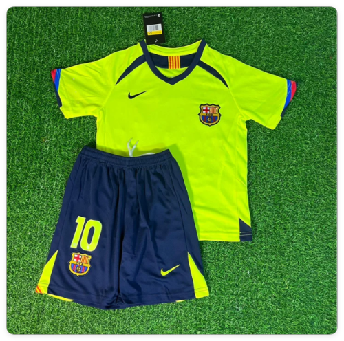 Retro Youth Uniform 2005-2006 Barcelona Away Green Yellow Soccer Jersey Shorts Vintage Child Football Kit
