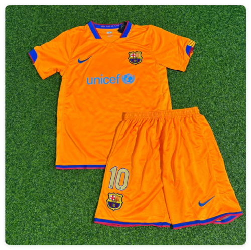 Retro Youth Uniform Kids Kit 2006-2007 Barcelona Ronaldinho 10 Away Orange Soccer Jersey Shorts Vintage Child Football Set