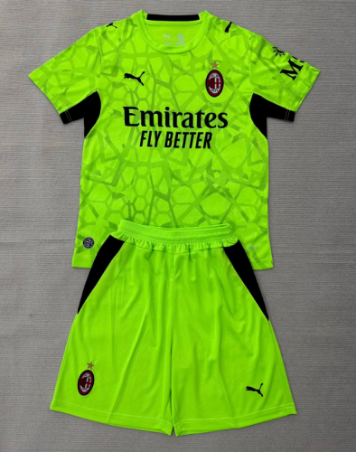 Youth Uniform Kids Kit 2026-2027 AC Milan Green Goalkeeper Soccer Jersey Shorts Child AC Football Set