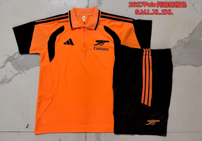 Adult Uniform 2026-2027 Arsenal Orange/Black Soccer Training Polo and Shorts Football Kits