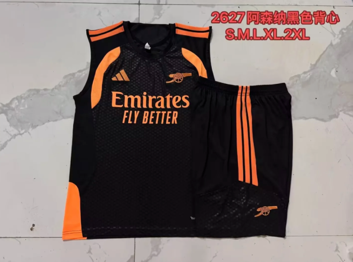 Adult Uniform 2025-2026 Arsenal Black/Orange Soccer Training Vest and Shorts Football Set