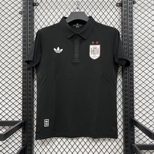 with 2 Stars Fan Version 2026-2027 Spain Black Soccer Polo Football Shirt