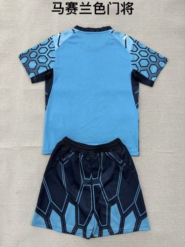 Youth Uniform Kids Kit 2026-2027 Marseille Blue Goalkeeper Soccer Jersey Shorts Child Football Set
