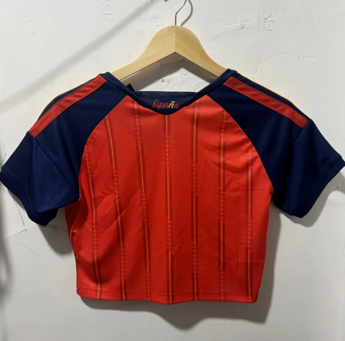 with 2 Stars Women 2026 Spain Home Crop Soccer Shirt Girl Football Jersey