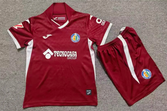 with LALIGA Patch Youth Uniform Kids Kit 2026-2027 Getafe Away Red Soccer Jersey Shorts Child Football Set