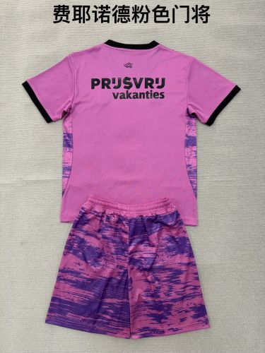 Youth Uniform Kids Kit 2026-2027 Feyenoord Rotterdam Pink Goalkeeper Soccer Jersey Shorts Child Football Set