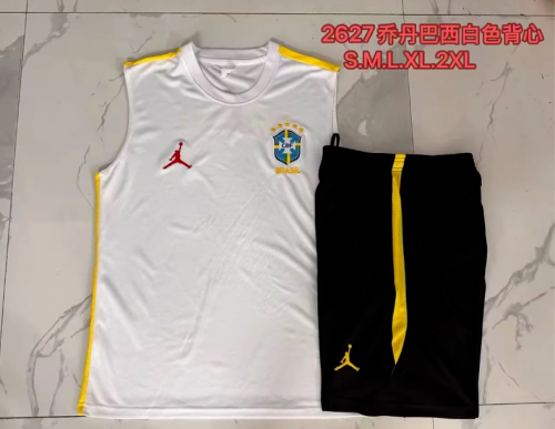 Adult Uniform 2026-2027 Brazil White/Yellow Soccer Training Vest and Shorts Football Set