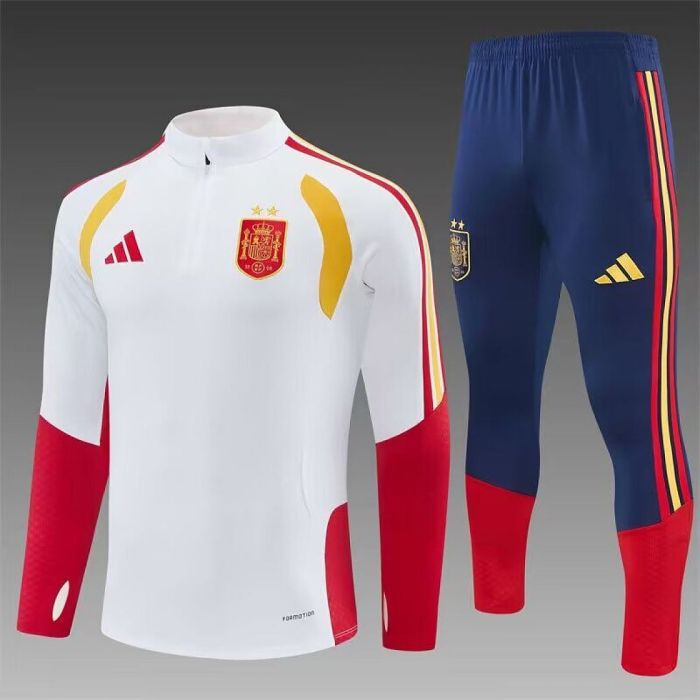 with 2 Stars 2025-2026 Spain White Soccer Training Sweater and Pants Football Kit