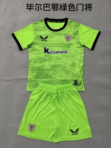 Youth Uniform Kids Kit 2026-2027 Athletic Bilbao Green Goalkeeper Soccer Jersey Shorts Child Football Set