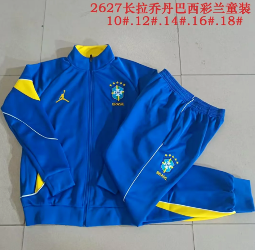 Youth 2026-2027 Brazil Blue Soccer Training Jacket and Pants Child Football Kit