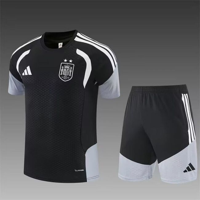 with 2 Stars Adult Uniform 2026-2027 Spain Black Soccer Training Jersey and Shorts Football Kits