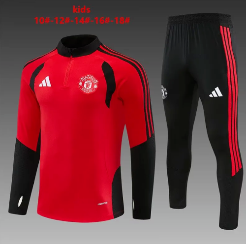 Youth 2026-2027 Manchester United Red/Black Soccer Training Sweater and Pants Child Football Kit