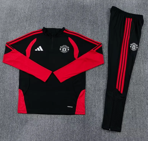 2026-2027 Manchester United Black/Red Soccer Training Sweater and Pants Football Kit