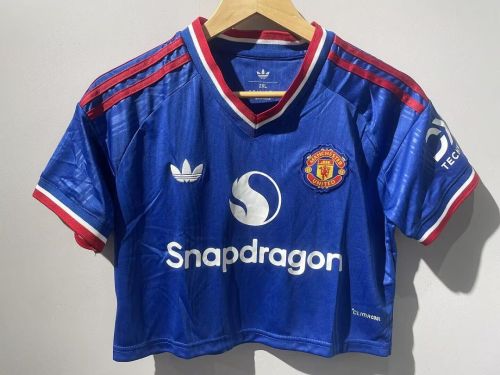 Women 2026-2027 Manchester United Away Blue Crop Soccer Shirt Girl Football Jersey