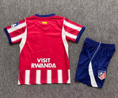 Youth Uniform Kids Kit 2025-2026 Atletico Madrid Home Soccer Jersey Shorts Child Football Set