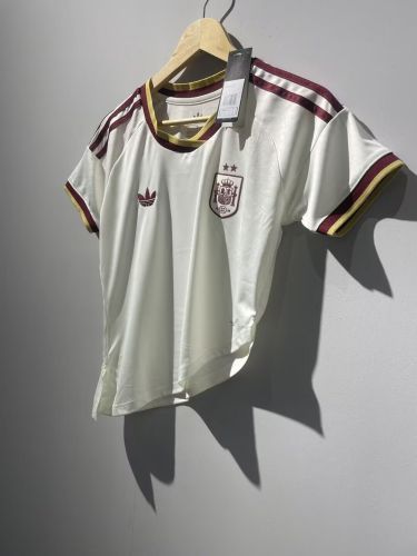 with 2 Stars Women 2026 Spain Away crop Soccer Shirt Girl Football Jersey Lady T-shirt